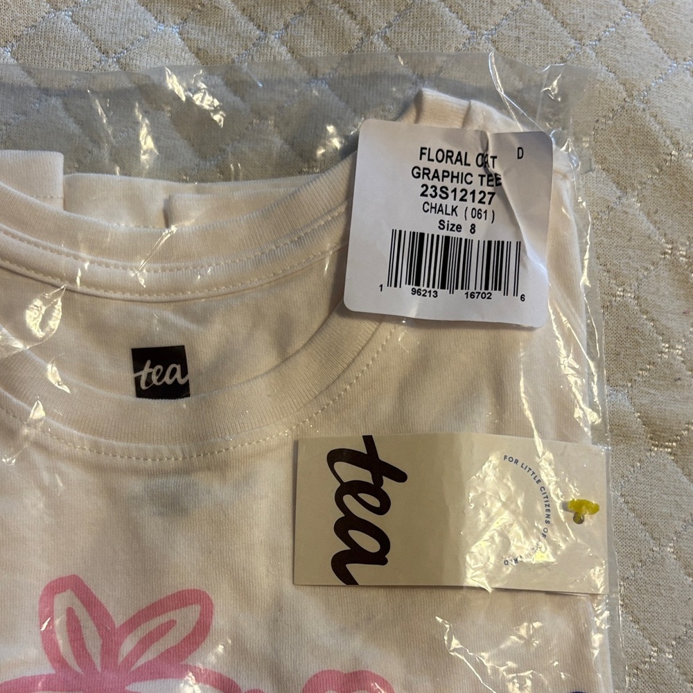 Kids Floral Cat Graphic Tee - Pink and White